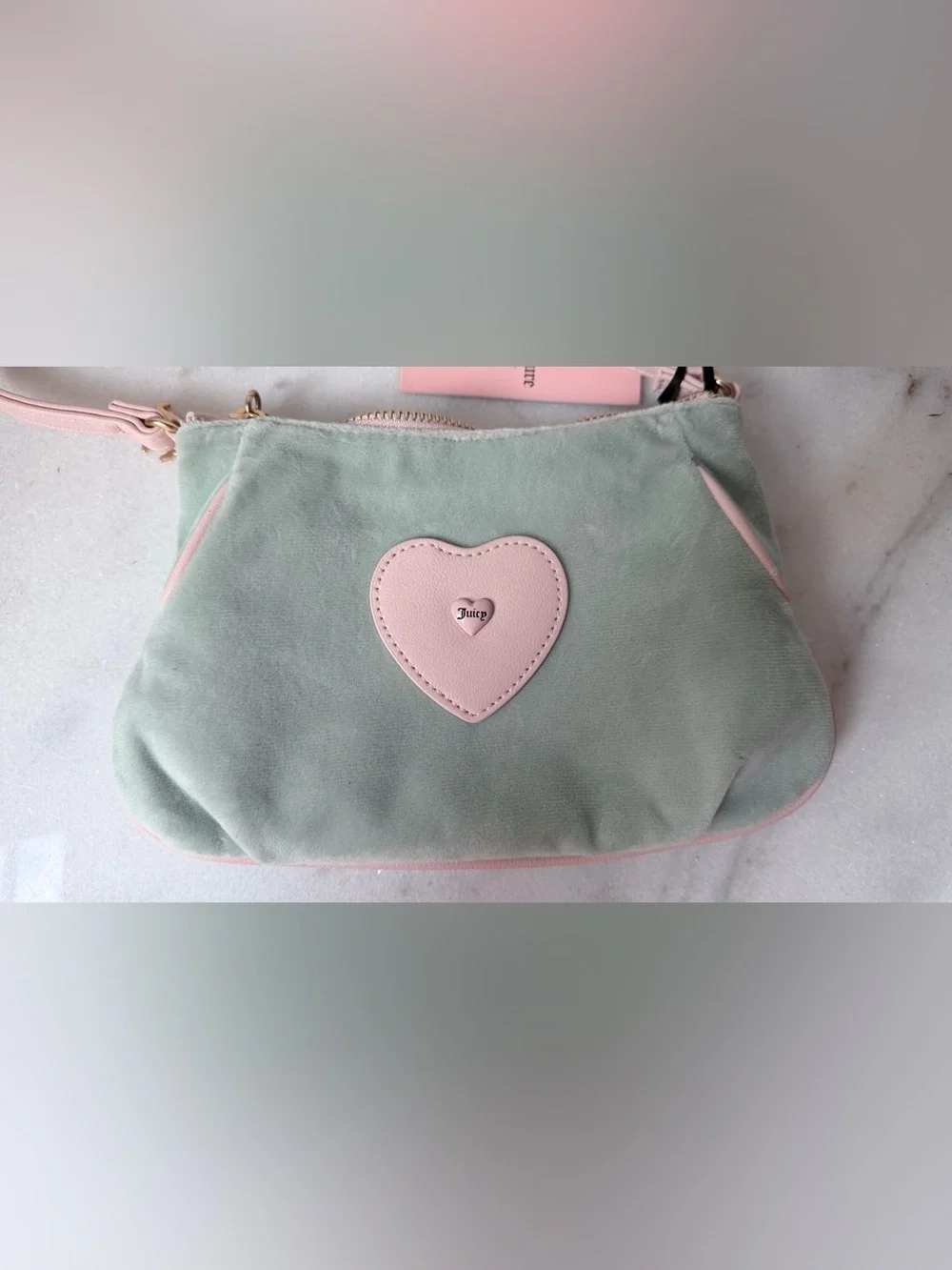 Juicy Couture Mint and Pink Embroidered Crest mini Bag Scottie dod